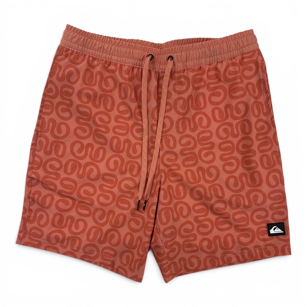 Quiksilver Mens Small Orange Abstract Swirl Board Shorts Swim Trunks NWT